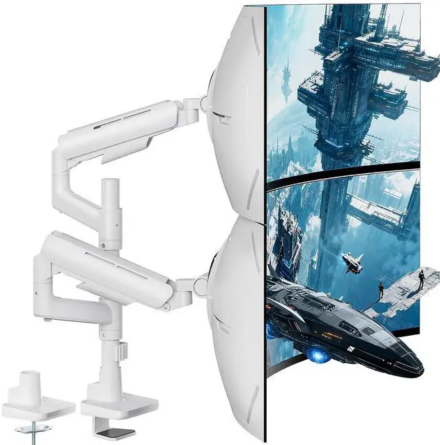 Main image of Dual Monitor Mount for 17-49 Inch Ultrawide Heavy Duty Curved Screen, Computer Monitor Arm Desk Mount, Gas Spring Adjustable Vesa Stand, White