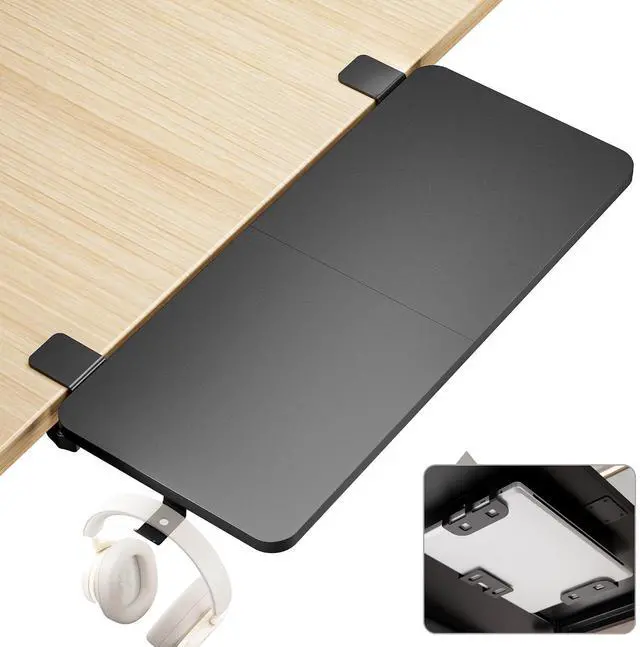 Main image of Desk Extender Tray, 28" x 12", with Laptop Holder, Large, Black | Desk Extension, Clamp on Desk Shelf, Clamp On Keyboard Tray for Office and Home, Workstation Organizer