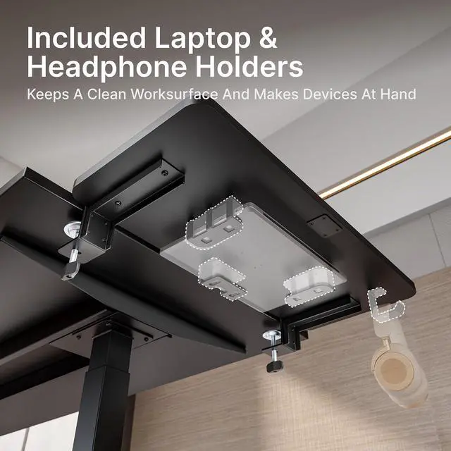 Alt view image 4 of 7 - Desk Extender Tray, 28" x 12", with Laptop Holder, Large, Black | Desk Extension, Clamp on Desk Shelf, Clamp On Keyboard Tray for Office and Home, Workstation Organizer