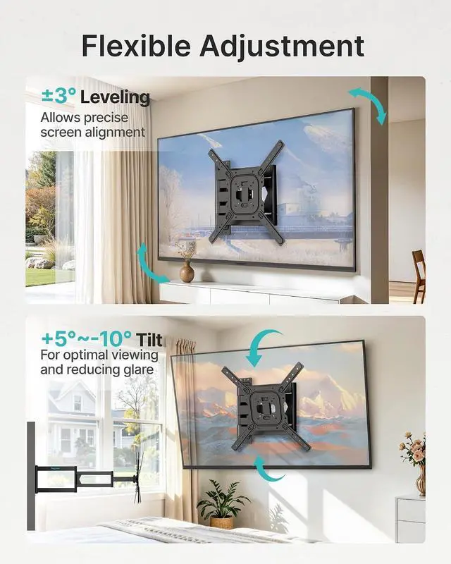 Alt view image 5 of 7 - Long Arm TV Wall Mount for 23-75 Inch TVs, 38 Inch Extra Long Extension TV Bracket, Swivel Tilt Full Motion TV Wall Mount Fit Max VESA 400 x 400mm, Heavy Duty Up to 110lbs, Single Stud