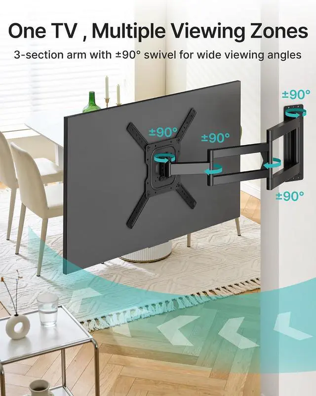 Alt view image 6 of 7 - Long Arm TV Wall Mount for 23-75 Inch TVs, 38 Inch Extra Long Extension TV Bracket, Swivel Tilt Full Motion TV Wall Mount Fit Max VESA 400 x 400mm, Heavy Duty Up to 110lbs, Single Stud