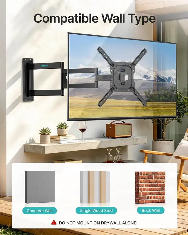 Alt view image 7 of 7 - Long Arm TV Wall Mount for 23-75 Inch TVs, 38 Inch Extra Long Extension TV Bracket, Swivel Tilt Full Motion TV Wall Mount Fit Max VESA 400 x 400mm, Heavy Duty Up to 110lbs, Single Stud