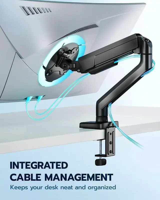 Alt view image 6 of 7 - Heavy Duty Single Monitor Arm - Fully Adjustable Monitor Mount for 17"-40" Ultrawide Screens up to 26.4 lbs with Clamp/Grommet Desk Mount, 75/100 Vesa Mount, Black
