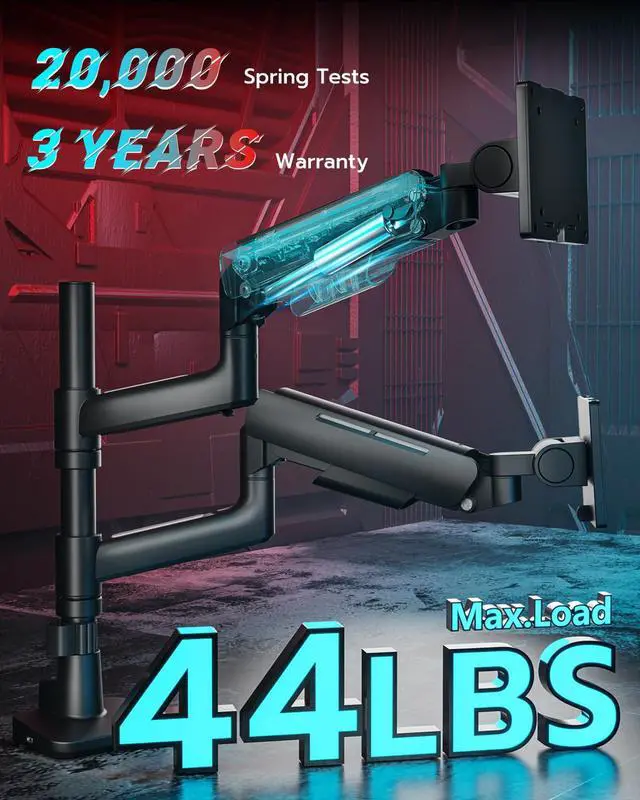 Alt view image 2 of 7 - Dual Monitor Mount for 17-49 Inch Ultrawide Heavy Duty Curved Screen Stacking, Computer Monitor Arm Desk Mount with USB, Gas Spring Adjustable Vesa Stand, Black