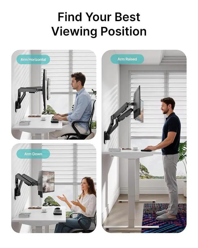 Alt view image 6 of 7 - Dual Monitor Wall Mount for 17-35 Inch Ultrawide Screen, Fully Adjustable Monitor Arm up to 26.4 lbs, VESA 75x75/100x100 Compatible, Space-Saving Wall Mount for Home Office & Gaming Black