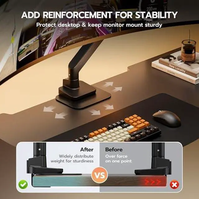 Alt view image 2 of 7 - Vertical Dual Monitor Arm & Steel Monitor Mount Reinforcement Plate for 49'' and 44 Lbs Ultrawide Screen