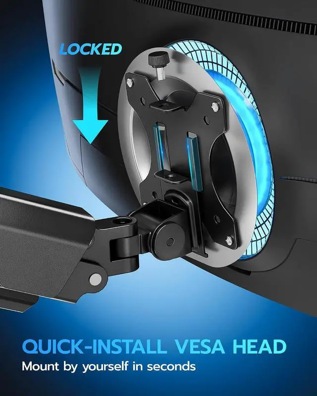 Alt view image 5 of 7 - Heavy Duty Single Monitor Arm - Fully Adjustable Monitor Mount for 17"-40" Ultrawide Screens up to 26.4 lbs with Clamp/Grommet Desk Mount and USB A/C, 75/100 Vesa Mount, Black