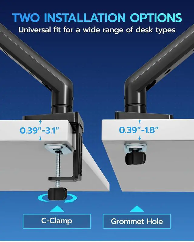 Alt view image 6 of 7 - Heavy Duty Single Monitor Arm - Fully Adjustable Monitor Mount for 17"-40" Ultrawide Screens up to 26.4 lbs with Clamp/Grommet Desk Mount and USB A/C, 75/100 Vesa Mount, Black