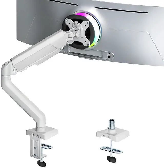 Main image of Heavy Duty Single Monitor Arm - Fully Adjustable Monitor Mount for 17"-40" Ultrawide Screens up to 26.4 lbs with Clamp/Grommet Desk Mount, 75/100 Vesa Mount, White