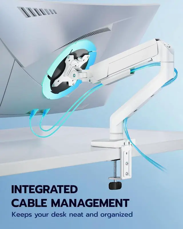Alt view image 6 of 7 - Heavy Duty Single Monitor Arm - Fully Adjustable Monitor Mount for 17"-40" Ultrawide Screens up to 26.4 lbs with Clamp/Grommet Desk Mount, 75/100 Vesa Mount, White