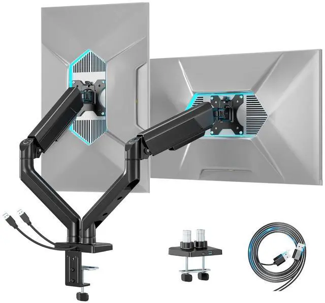 Main image of Dual Monitor Mount, Heavy Duty Monitor Arms for 2 Monitors for 17-35 Inch, Fully Adjustable Monitor Desk Stand with USB A/C for Ultrawide Screen, VESA 75x75 or 100x100mm, Black