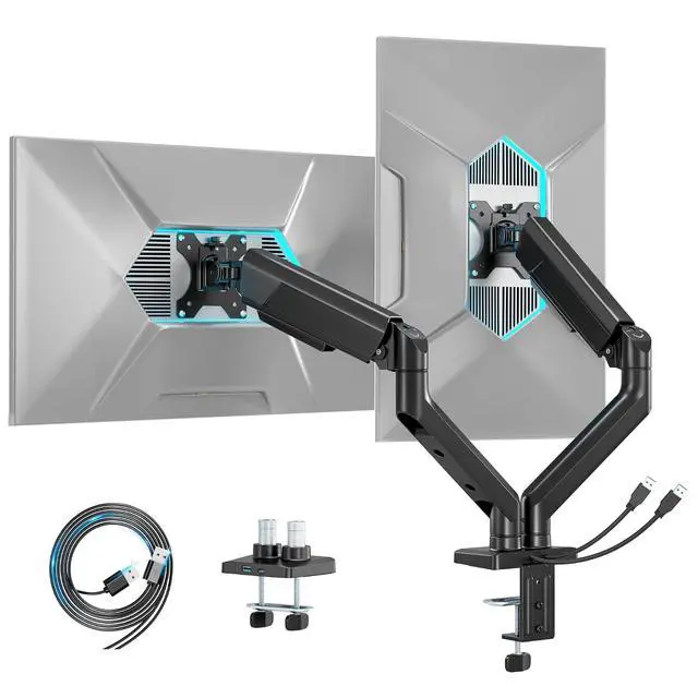 Alt view image 2 of 7 - Dual Monitor Mount, Heavy Duty Monitor Arms for 2 Monitors for 17-35 Inch, Fully Adjustable Monitor Desk Stand with USB A/C for Ultrawide Screen, VESA 75x75 or 100x100mm, Black