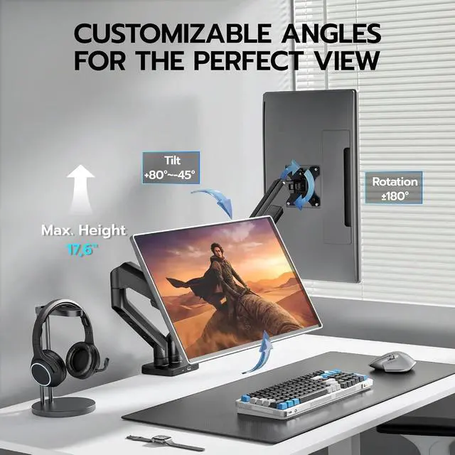 Alt view image 5 of 7 - Dual Monitor Mount, Heavy Duty Monitor Arms for 2 Monitors for 17-35 Inch, Fully Adjustable Monitor Desk Stand with USB A/C for Ultrawide Screen, VESA 75x75 or 100x100mm, Black