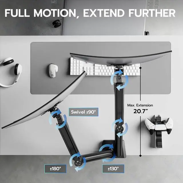 Alt view image 6 of 7 - Dual Monitor Mount, Heavy Duty Monitor Arms for 2 Monitors for 17-35 Inch, Fully Adjustable Monitor Desk Stand with USB A/C for Ultrawide Screen, VESA 75x75 or 100x100mm, Black