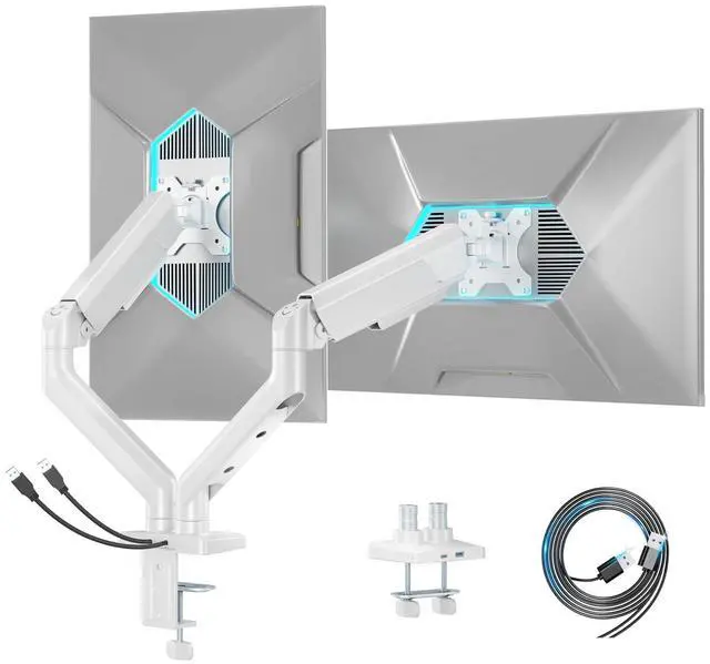 Main image of Dual Monitor Mount, Heavy Duty Monitor Arms for 2 Monitors for 17-35 Inch, Fully Adjustable Monitor Desk Stand with USB A/C for Ultrawide Screen, VESA 75x75 or 100x100mm, White