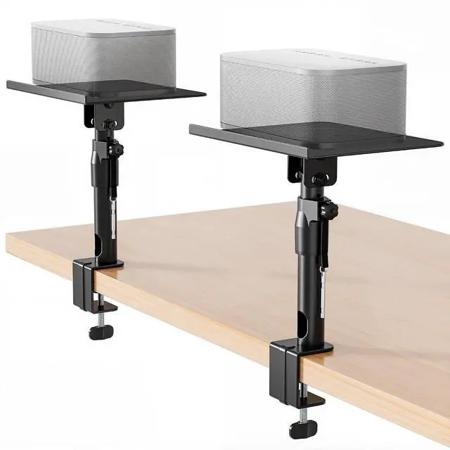 Main image of Adjustable Clamp-on Speaker Stand Pair, Height Tilt Swivel Adjustable Desktop Speaker Mounts, Heavy Duty Universal Monitor Speaker Stands for Home Office Studio Bookshelf Speakers,Black