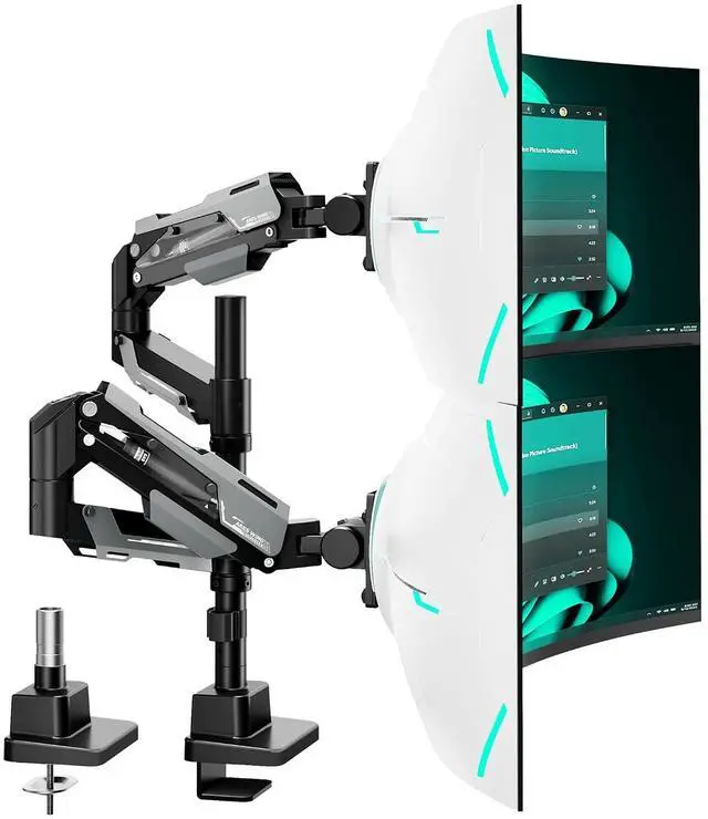 Main image of Vertical Dual Monitor Mount - 24-57" Aluminum Heavy Duty Monitor Arms for 2 Monitors, Fully Adjustable Gas Spring Stacked Monitor Stand with 75/100/200 Vesa Mount, Black