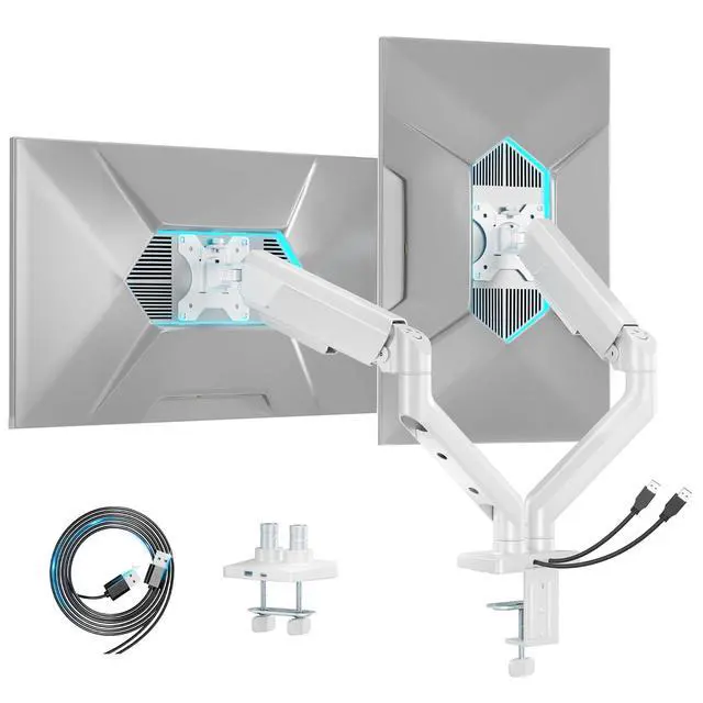 Alt view image 2 of 7 - Dual Monitor Mount, Heavy Duty Monitor Arms for 2 Monitors for 17-35 Inch, Fully Adjustable Monitor Desk Stand with USB A/C for Ultrawide Screen, VESA 75x75 or 100x100mm, White