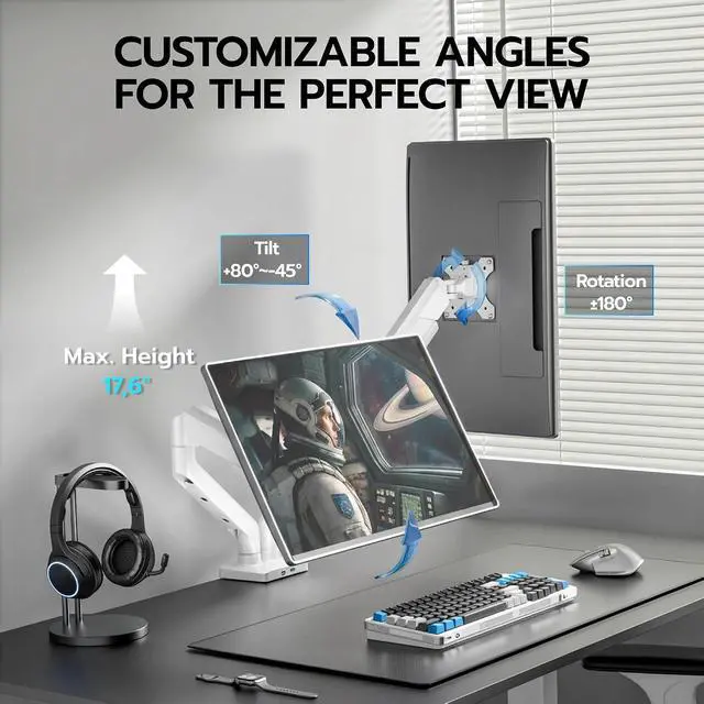 Alt view image 5 of 7 - Dual Monitor Mount, Heavy Duty Monitor Arms for 2 Monitors for 17-35 Inch, Fully Adjustable Monitor Desk Stand with USB A/C for Ultrawide Screen, VESA 75x75 or 100x100mm, White