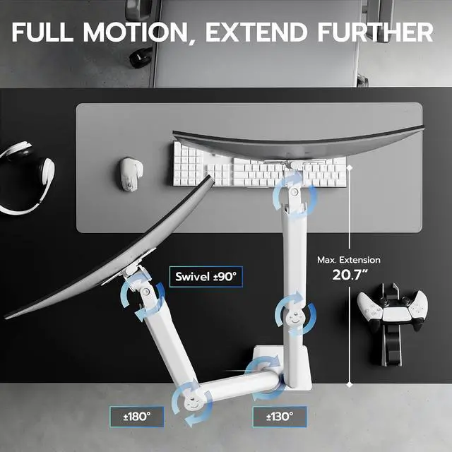 Alt view image 6 of 7 - Dual Monitor Mount, Heavy Duty Monitor Arms for 2 Monitors for 17-35 Inch, Fully Adjustable Monitor Desk Stand with USB A/C for Ultrawide Screen, VESA 75x75 or 100x100mm, White