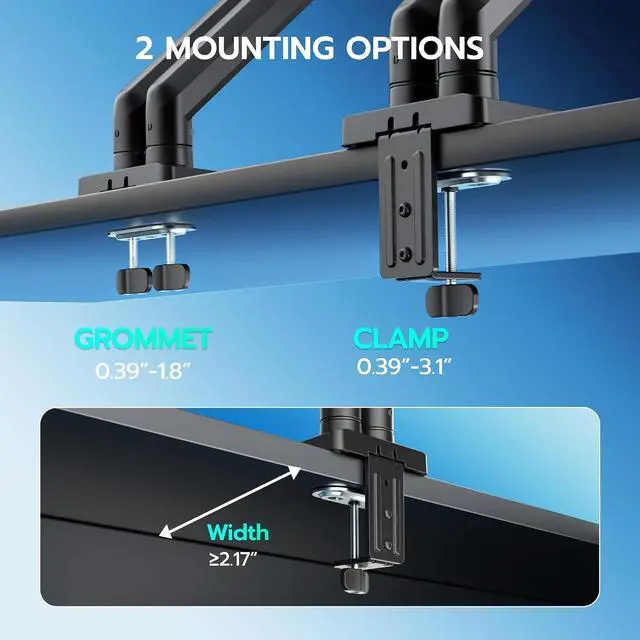 Alt view image 4 of 7 - Dual Monitor Mount, Heavy Duty Monitor Arms for 2 Monitors for 17-35 Inch, Fully Adjustable Monitor Desk Stand Ultrawide Screen, VESA 75x75 or 100x100mm, Black