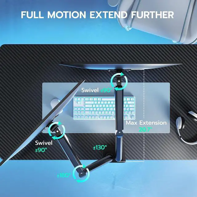Alt view image 3 of 7 - Dual Monitor Mount, Heavy Duty Monitor Arms for 2 Monitors for 17-35 Inch, Fully Adjustable Monitor Desk Stand Ultrawide Screen, VESA 75x75 or 100x100mm, Black