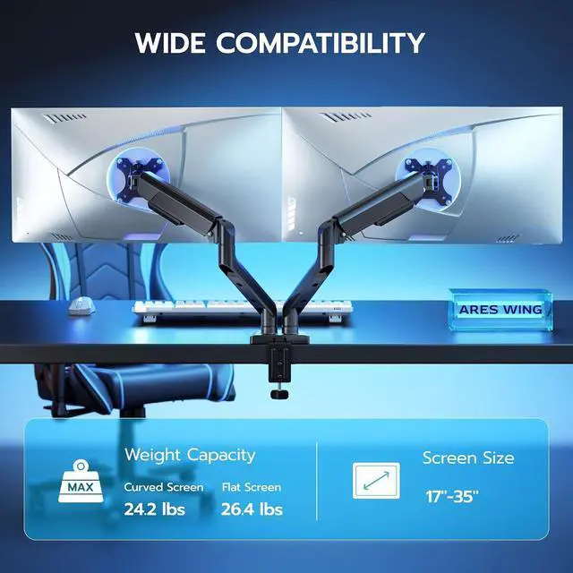 Alt view image 5 of 7 - Dual Monitor Mount, Heavy Duty Monitor Arms for 2 Monitors for 17-35 Inch, Fully Adjustable Monitor Desk Stand Ultrawide Screen, VESA 75x75 or 100x100mm, Black