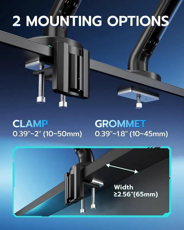 Alt view image 6 of 7 - Single Monitor Mount with RGB, Heavy-Duty Gaming Monitor Arm fits for 24"-57" Ultrawide Screen, Adjustable Computer Monitor Stand Holds Up to 60LBS with VESA Mount, Clamp & Grommet, Black