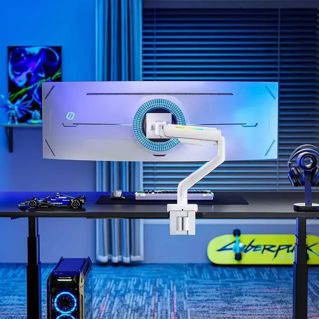 Alt view image 6 of 7 - Ultrawide Monitor arm for 17-49'' Heavy Duty Screen up to 44lbs, Gas Spring Single Monitor Arm with RGB Light, Adjustable Gaming Computer Monitor Arm for Desk, White