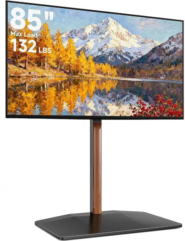 Main image of Universal Swivel TV Stand with Wood for 32-85 Inch LCD LED OLED Screen, Holds 132 Lbs, Height Adjustable Floor TV Stand, Max VESA 600 * 400mm, Black, for Bedroom Living Room