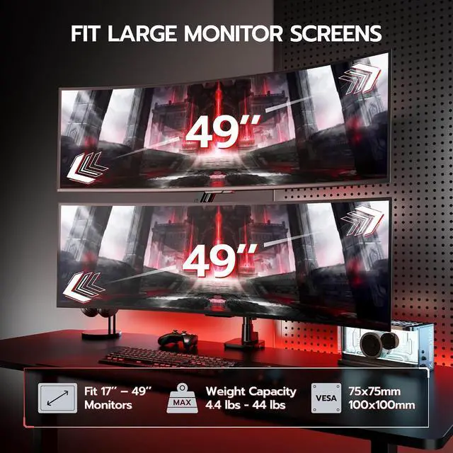 Alt view image 2 of 7 - Tall Vertical Dual Ultrawide Monitor Mount with USB for 17-49'' Screen, Holds 44 Lbs, Computer Arms for 2 Screens with Gas Spring, Adjustable Double Monitor Stand for Desk, Black