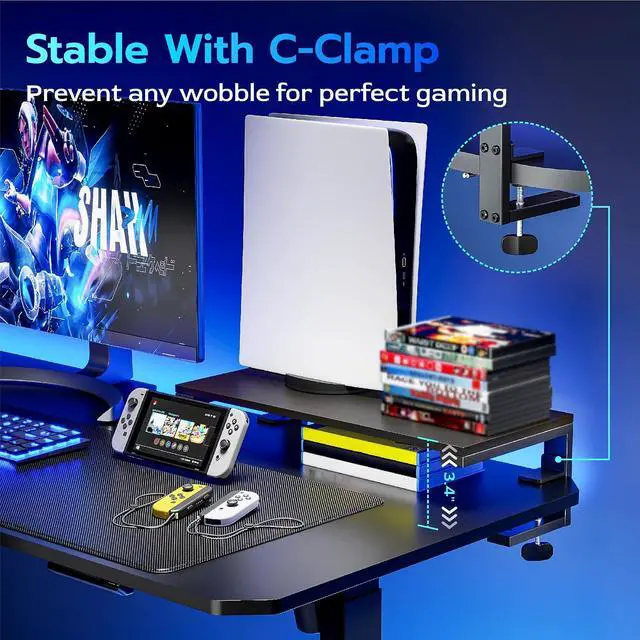 Alt view image 2 of 7 - 21.7 inches Desk Extender Shelf, 21.7"x 9.8" Versatile Clamp on Desk Shelf, Heavy Duty Desktop Organizer for Gaming and Office Accessories, Black