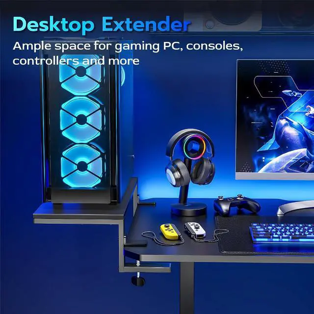 Alt view image 3 of 7 - 21.7 inches Desk Extender Shelf, 21.7"x 9.8" Versatile Clamp on Desk Shelf, Heavy Duty Desktop Organizer for Gaming and Office Accessories, Black
