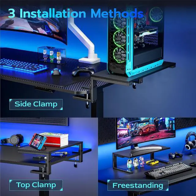 Alt view image 4 of 7 - 21.7 inches Desk Extender Shelf, 21.7"x 9.8" Versatile Clamp on Desk Shelf, Heavy Duty Desktop Organizer for Gaming and Office Accessories, Black