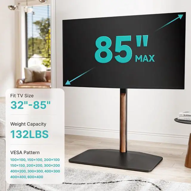 Alt view image 3 of 7 - Universal Swivel TV Stand with Wood for 32-85 Inch LCD LED OLED Screen, Holds 132 Lbs, Height Adjustable Floor TV Stand, Max VESA 600 * 400mm, Black, for Bedroom Living Room
