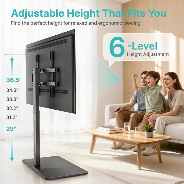 Alt view image 5 of 7 - Universal Swivel TV Stand with Wood for 32-85 Inch LCD LED OLED Screen, Holds 132 Lbs, Height Adjustable Floor TV Stand, Max VESA 600 * 400mm, Black, for Bedroom Living Room
