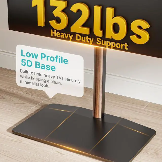 Alt view image 6 of 7 - Universal Swivel TV Stand with Wood for 32-85 Inch LCD LED OLED Screen, Holds 132 Lbs, Height Adjustable Floor TV Stand, Max VESA 600 * 400mm, Black, for Bedroom Living Room