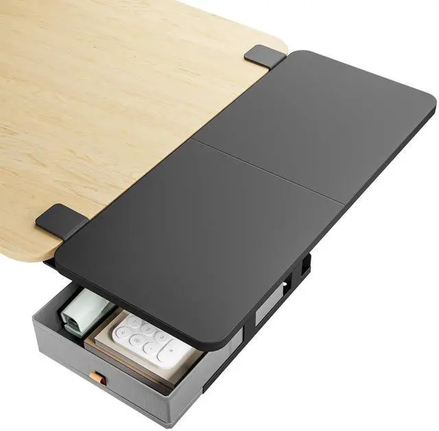 Main image of Desk Extender Tray, 28" x 12", with Storage Drawer, Large, Black | Desk Extension, Clamp on Desk Shelf, Clamp On Keyboard Tray for Office and Home, Workstation Organizer