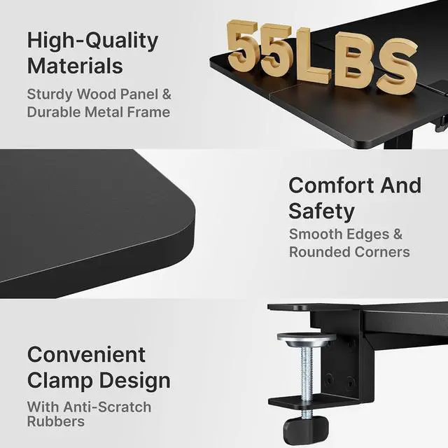 Alt view image 3 of 7 - Desk Extender Tray, 28" x 12", with Laptop Holder, Large, Black | Desk Extension, Clamp on Desk Shelf, Clamp On Keyboard Tray for Office and Home, Workstation Organizer