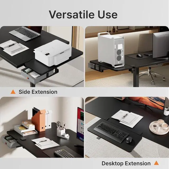 Alt view image 5 of 7 - Desk Extender Tray, 28" x 12", with Storage Drawer, Large, Black | Desk Extension, Clamp on Desk Shelf, Clamp On Keyboard Tray for Office and Home, Workstation Organizer