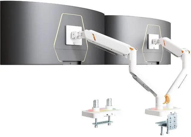Main image of Monitor Arm with RGB, Ultrawide Dual Monitor Mount for 17-45 Inch, Heavy Duty Mechanical Spring Monitor Stand Holds up to 44lbs, 75/100 VESA Mount with Clamp/Grommet Base, White