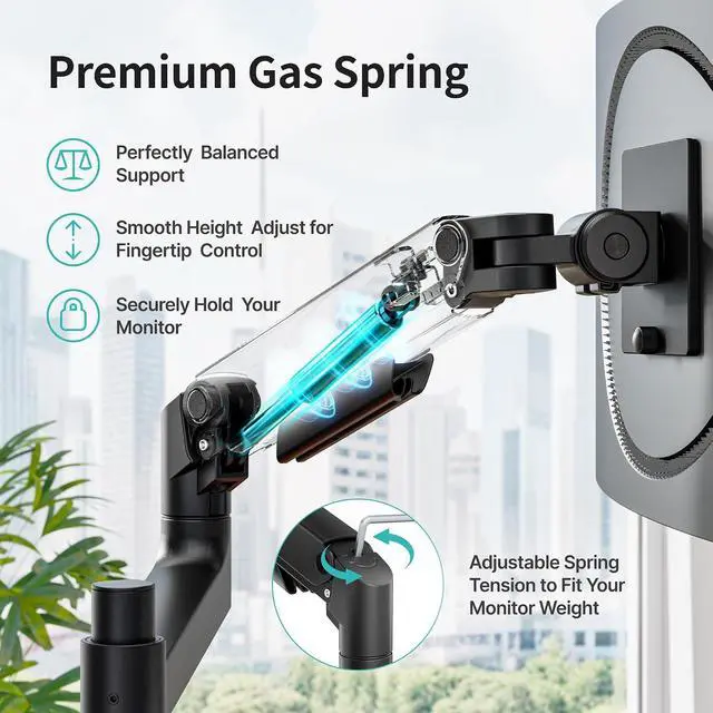 Alt view image 3 of 7 - Single Monitor Arm for 17-49Ultrawide Monitors, Heavy Duty Single Monitor Mount Holds 44 lbs, Full Motion Gas Spring Vertical Desk Mount, 75/100 VESA Mount, (Balck)