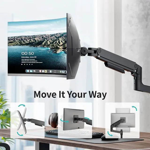 Alt view image 4 of 7 - Single Monitor Arm for 17-49Ultrawide Monitors, Heavy Duty Single Monitor Mount Holds 44 lbs, Full Motion Gas Spring Vertical Desk Mount, 75/100 VESA Mount, (Balck)