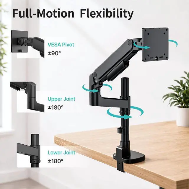 Alt view image 5 of 7 - Single Monitor Arm for 17-49Ultrawide Monitors, Heavy Duty Single Monitor Mount Holds 44 lbs, Full Motion Gas Spring Vertical Desk Mount, 75/100 VESA Mount, (Balck)