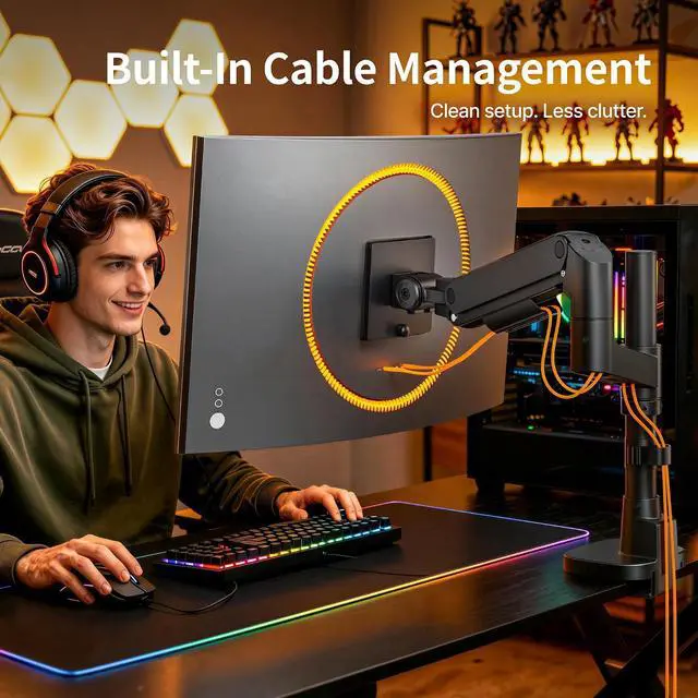 Alt view image 7 of 7 - Single Monitor Arm for 17-49Ultrawide Monitors, Heavy Duty Single Monitor Mount Holds 44 lbs, Full Motion Gas Spring Vertical Desk Mount, 75/100 VESA Mount, (Balck)