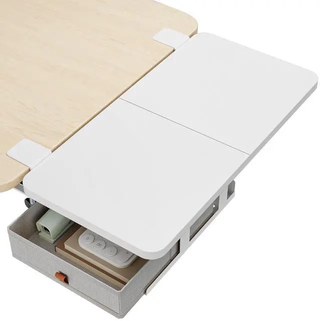 Main image of Desk Extender Tray, 24" x 12", with Storage Drawer, Medium, White | Desk Extension, Clamp on Desk Shelf, Clamp on Keyboard Tray for Office and Home, Workstation Organizer