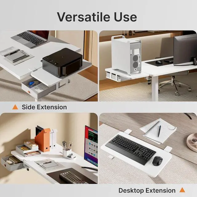 Alt view image 4 of 7 - Desk Extender Tray, 24" x 12", with Storage Drawer, Medium, White | Desk Extension, Clamp on Desk Shelf, Clamp on Keyboard Tray for Office and Home, Workstation Organizer