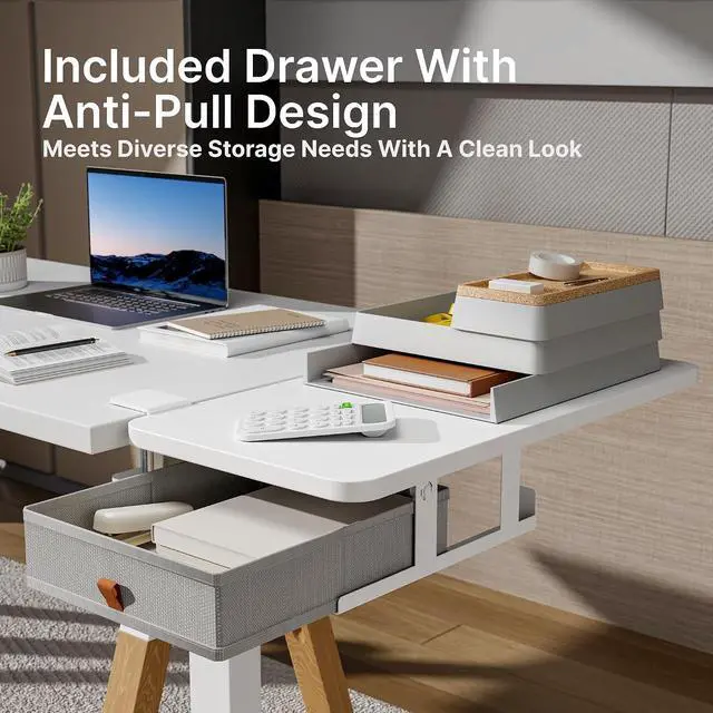 Alt view image 5 of 7 - Desk Extender Tray, 24" x 12", with Storage Drawer, Medium, White | Desk Extension, Clamp on Desk Shelf, Clamp on Keyboard Tray for Office and Home, Workstation Organizer