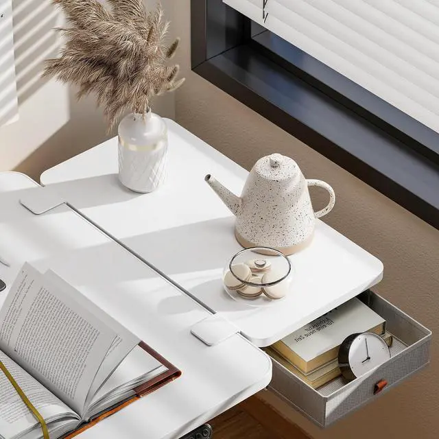 Alt view image 7 of 7 - Desk Extender Tray, 24" x 12", with Storage Drawer, Medium, White | Desk Extension, Clamp on Desk Shelf, Clamp on Keyboard Tray for Office and Home, Workstation Organizer