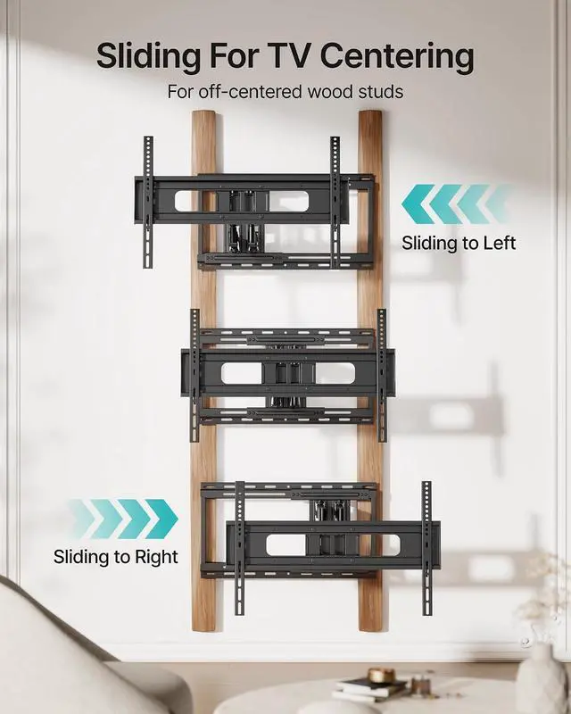 Alt view image 6 of 7 - Full Motion TV Wall Mount for 37-90 Inch TVs up to 176lbs, 25.4" Extension, Swivel Heavy Duty TV Bracket, Sliding Dual Arms for Off-Center Studs, Fits 16"/ 18" /24", VESA 600x400